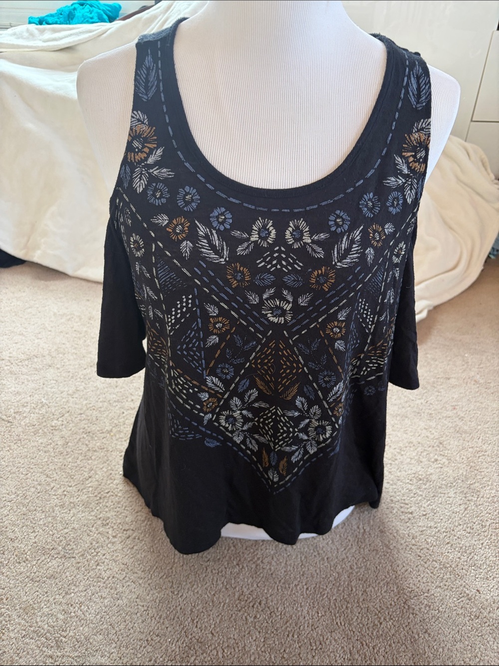 Mudd  Black Cold Shoulder Top With Flower Print